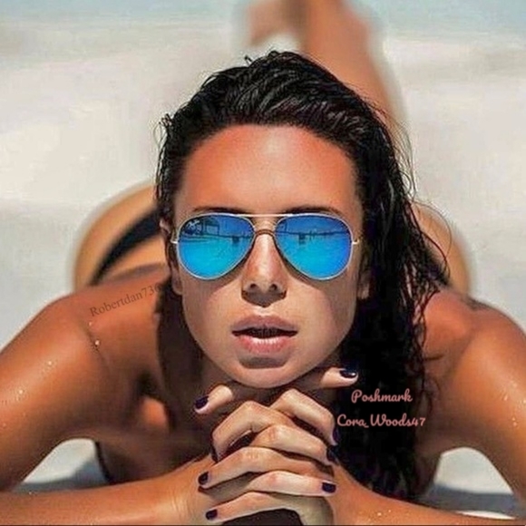 Ray Ban Aviator Blue Flash Lenses RB3025 Gold Frame 58 / 62 Unisex New - Picture 15 of 15